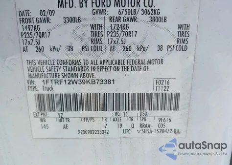 2009 Ford F-150 Stx/Xl/Xlt from USA, damaged, VIN 1FTRF12W59KB05888